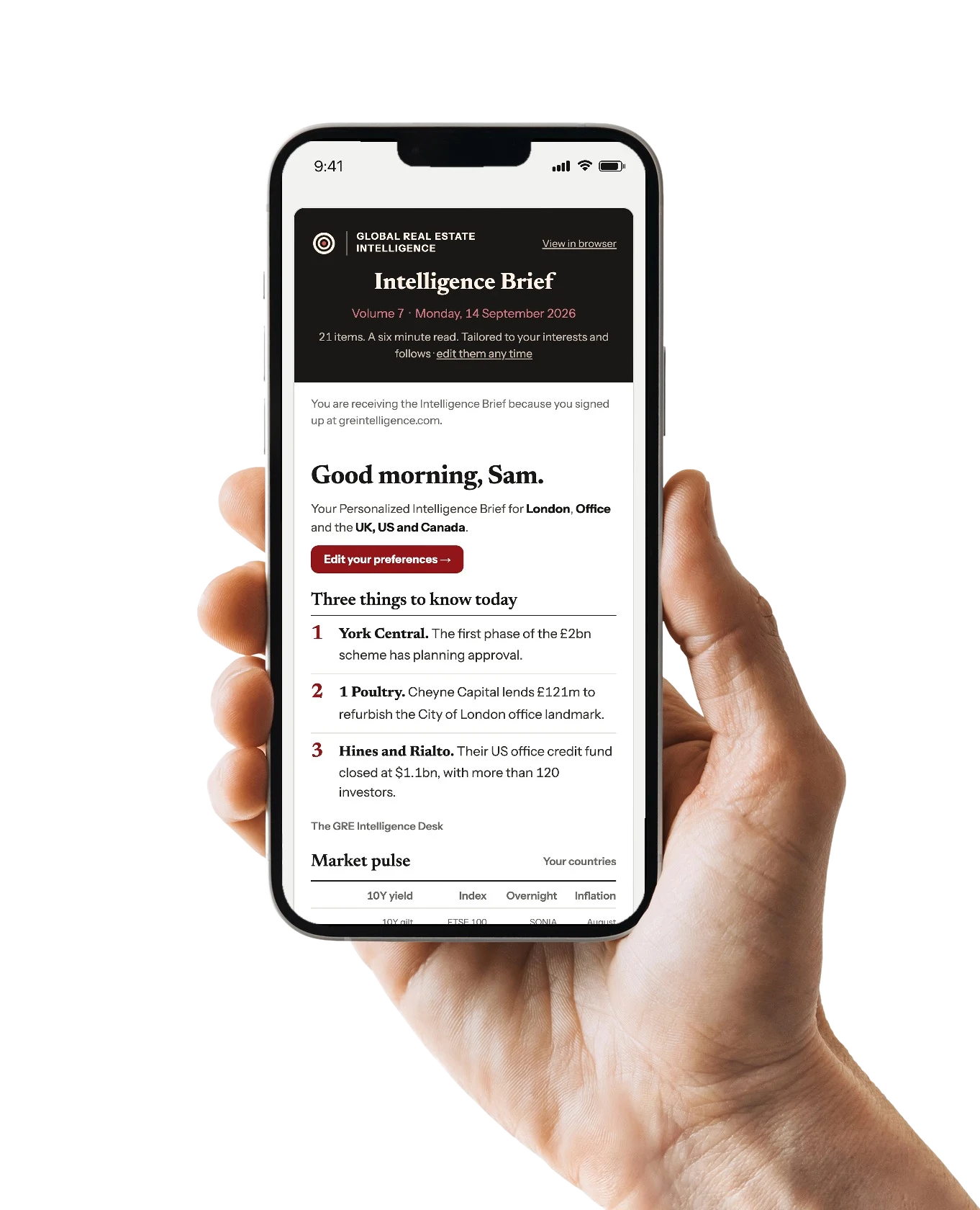 A sample Intelligence Brief on a phone